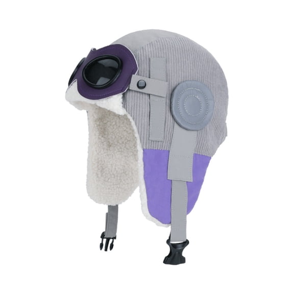 Girls Boys Aviator Hat, Plush Lined Ear Flap Hat with Chin Strap, Vintage Style Winter Cap for Skiing, Snowmobiling & Costume Gray 1pcs