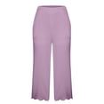 thumbnail image 4 of Stamzod Womens Capri Pants Fashion Solid Color Summer Stretch Waist Straight Wide Leg Cropped Pants Daily Casual Loose Plus Size Capris for Women with Pocket Purple XXL, 4 of 5