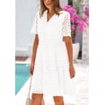 thumbnail image 4 of Vestido PRETTYGARDEN de manga corta con cuello en V para mujer, blanco, 4 of 9