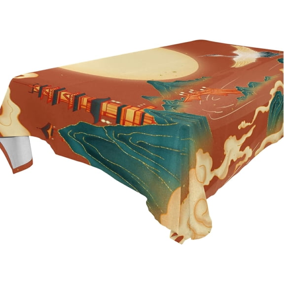 SKYSONIC Chinese Style Tablecloth Waterproof Washable Polyester Square Table Cover Durable Tablecloth for Kitchen Dining Table Party Decor (54 X 54 Inch)