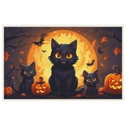 Halloween Aesthetic Doormat Outdoor Entrance Halloween Candy Bags Cute Cartoon Style Entrance Mat Cats Pumpkins and Bats Entrance Mat, for Porch Bathroom Deco (19.7" X 31.5")