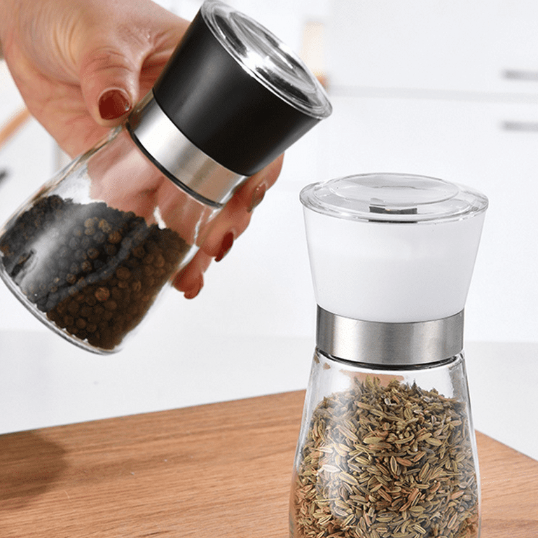 HOME EC Premium Stainless Steel Salt and Pepper Grinder Set of 4 -  Adjustable Ceramic Sea Salt Grinder & Pepper Grinder - Glass Salt and  Pepper