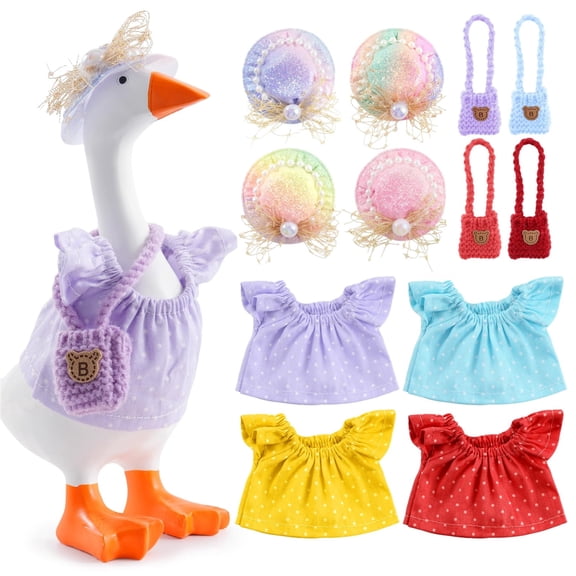 RUINIXCW 7 Inch Desk Goose Outfits 4Sets Desk Duck Outfit Mini Porch Goose Outfit for Desk Goose Figurine Spring Summer Desk Goose Clothes and Hat Set (No Goose)