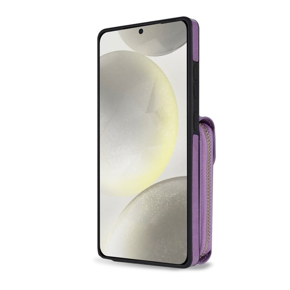 Nalacover Wallet Case for Samsung Galaxy S25 Ultra,with Removable Adjustable Shoulder Strap,PU Leather Back Zipper Pocket Card Holder Stand Purse Shockproof Phone Case for Women Men,Purple