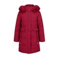 thumbnail image 2 of Women's Mid-Length Slim Fit Puffer Coat, Detachable Hood Winter Jacket, Fleece Lined Warm Parka, Cold Weather Outerwear, Plush Trim Hooded Coat, Fashionable Winter Parka Red XL, 2 of 9
