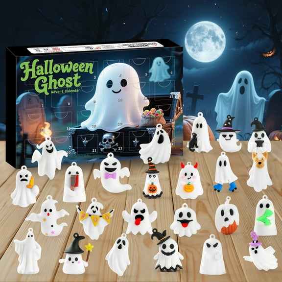 Halloween Ghost Advent Calendar 2025, 24 Day Halloween Countdown Calendar with 24 Collectible Ghost Gifts for Kids Boys Girls Toddlers