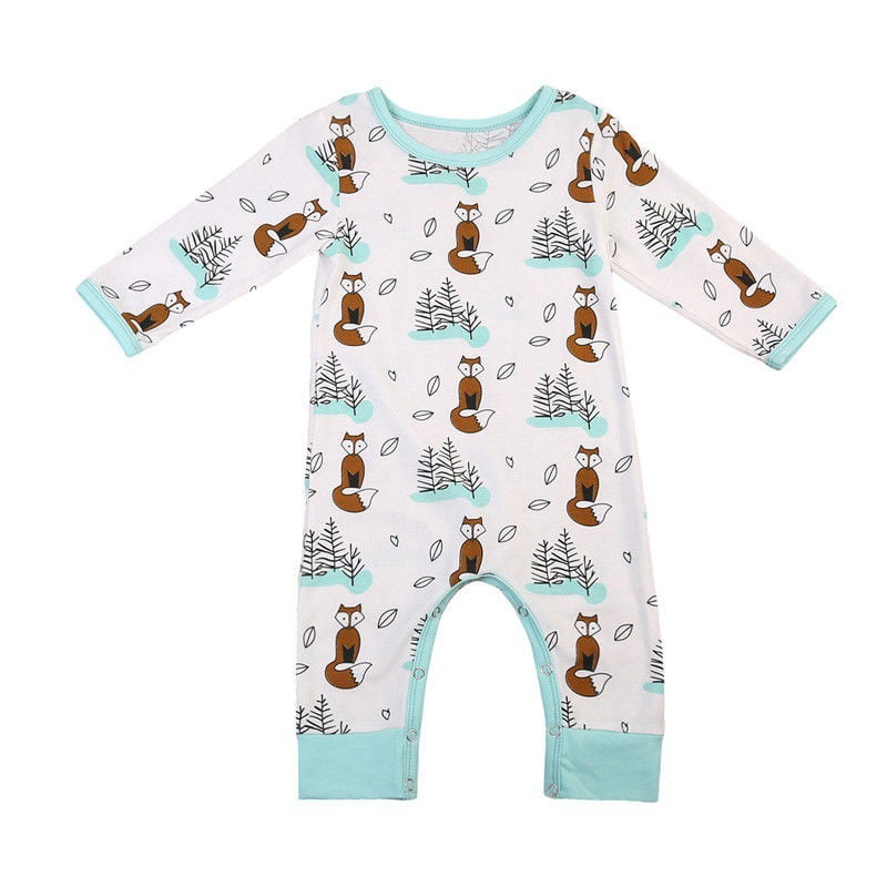 EG_ Toddler Infant Newborn Baby Boys Girls Fox Print Romper Jumpsuit Outfits Wit 