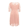 thumbnail image 3 of WTOBBY Plus Size Elegant Lace Dress, Women's Three-Quarter Sleeve Solid Color V-Neck Casual Wear for Weddings Events Cocktail Parties and Special Occasions,Pink XL, 3 of 3