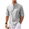thumbnail image 2 of UVEASISHA Mens Fall Henley Shirts Long Sleeve Quarter Button Up Tops Regular Fit Casual Solid Color Pullover 2024 Fashion Collarless Shirt for Men Deal of The Day Gray L, 2 of 6