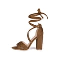 thumbnail image 6 of BLISSFUL STEP Women's Sandals Solid Crisscross Block Heels High Heel Lace up Sandals Brown 7.5, 6 of 8