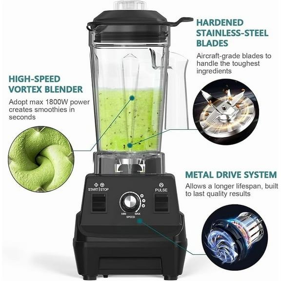 High-Speed 1800W Countertop Blender, Professional Blender with 60Oz BPA-Free Jar & Stainless Steel Blades, Dishwasher Safe, for Smoothies, Shakes, Ice, Nuts & Fruits