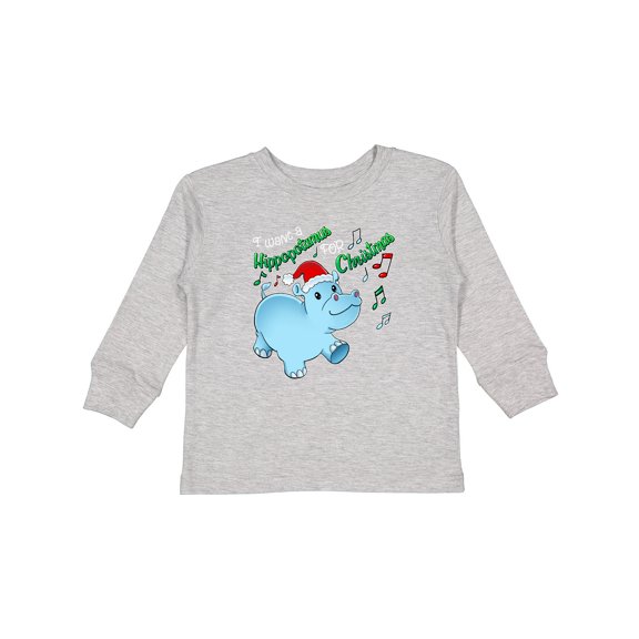 Inktastic I Want a Hippopotamus for Christmas Hippo in Santa Hat Boys or Girls Long Sleeve Toddler T-Shirt