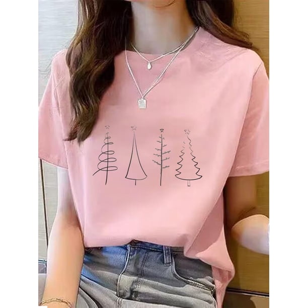Camiseta con estampado navideño para mujer, ropa de tendencia bonita, Top con estampado de vacaciones, camiseta estampada para mujer, ropa para mujer