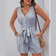 thumbnail image 4 of Mono sin mangas con cuello en V y cinturón para atar en la cintura para mujer - Mono informal para vacaciones - Conjunto de rayas para primavera y verano - Tallas S-XL, 4 of 7