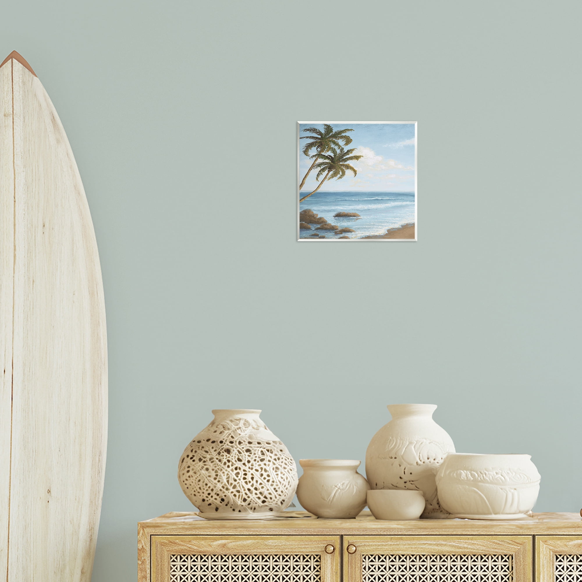 Stupell Industries Palm Trees Looming Beach Coastal Painting Unframed Art Print Wall Art, 12 x 12