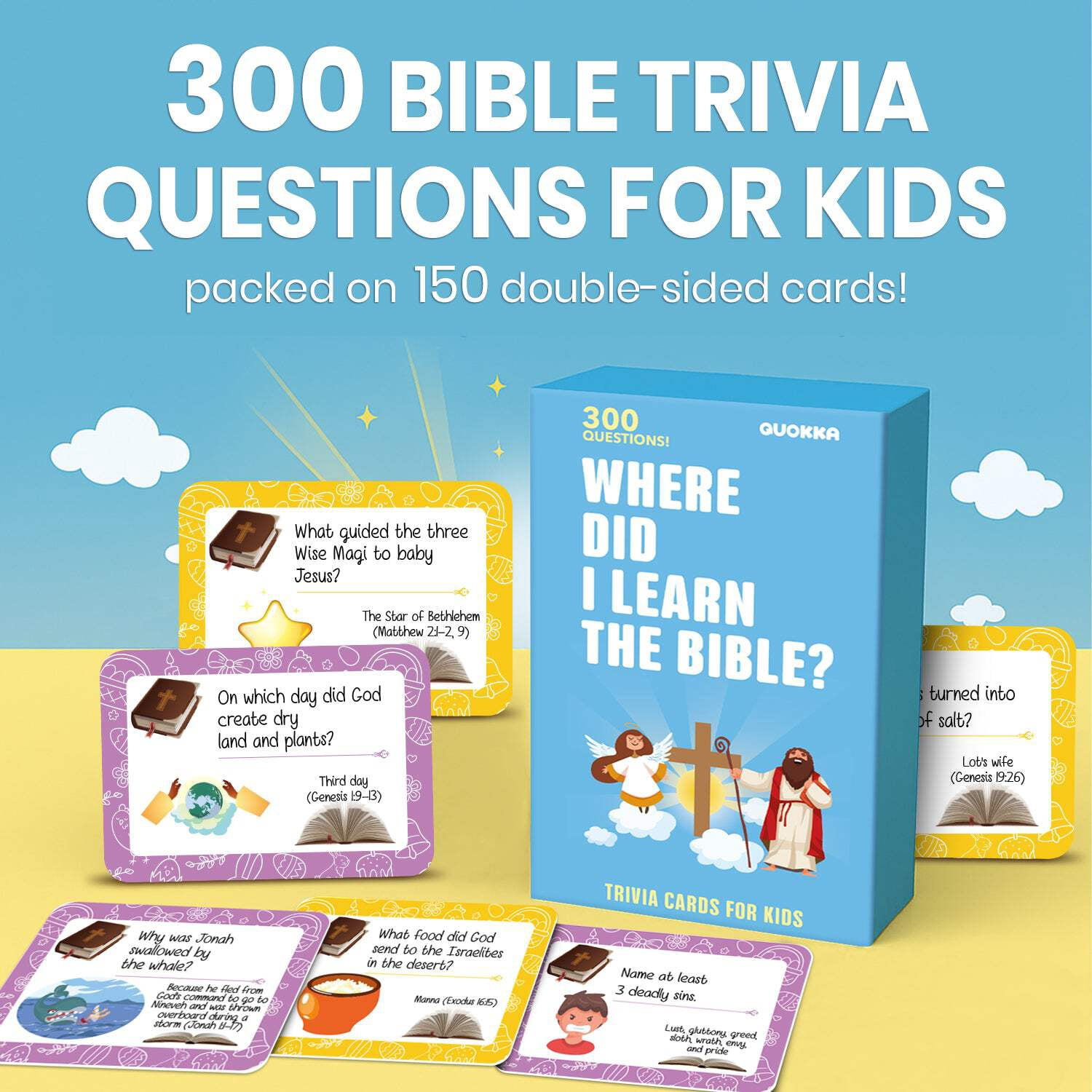 Quokka Bible Trivia Card Game for Kids and Families - Christian Games with 300 Engaging Bible Trivia Card