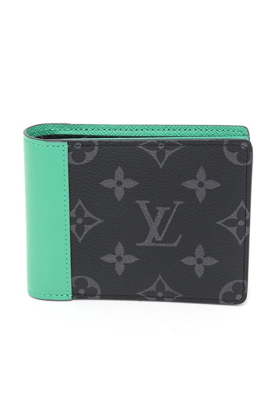 Pre-Owned Louis Vuitton Portefeuille Slender Monogram Eclipse Bamboo Green M25849 Bi-fold...