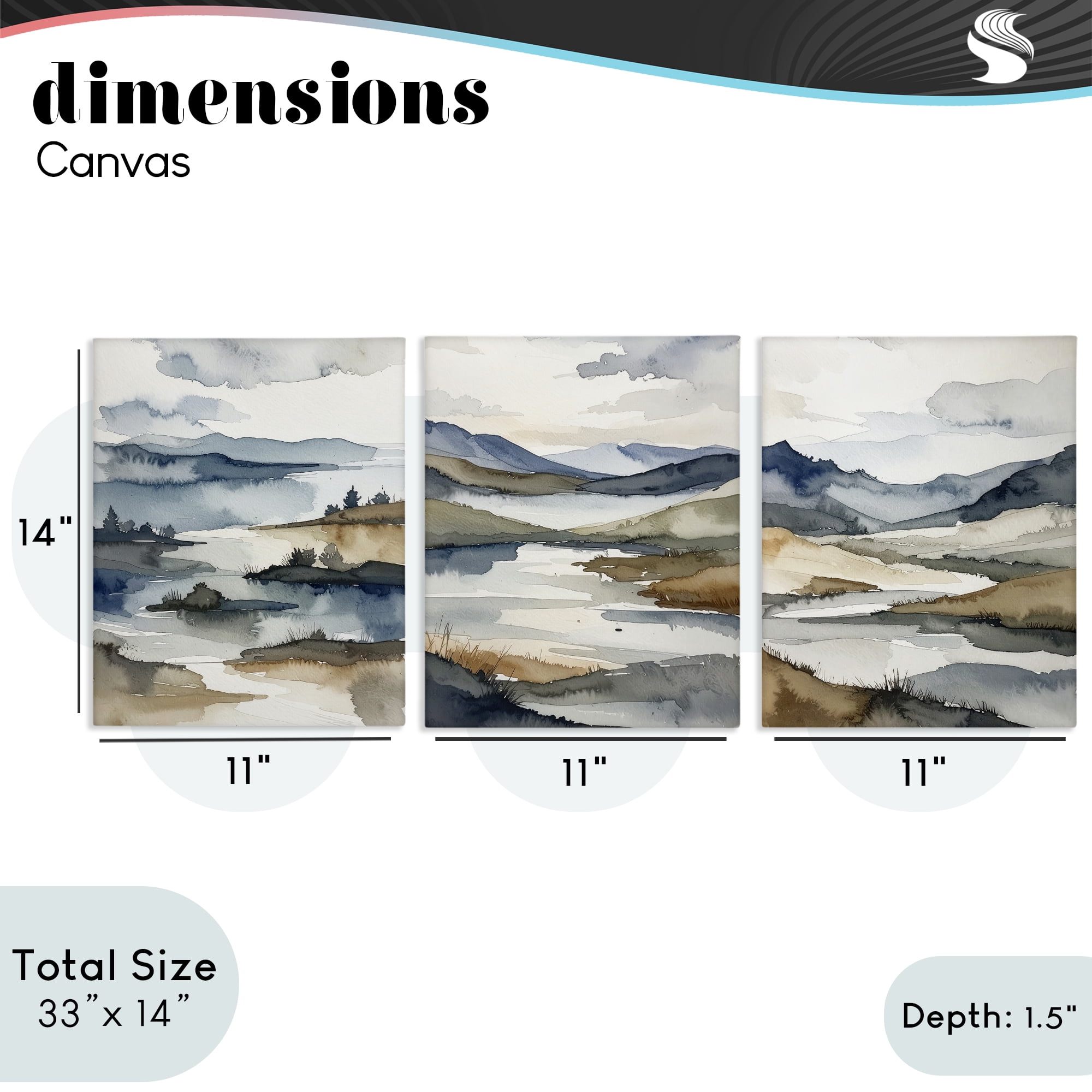 Stupell Industries Continuous Flow Of Water 3 Piece Canvas Wall Art Set, design by Alonza Saunders