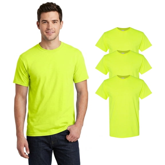 Gildan Heavy Cotton Men's Hi Vis T-Shirt, Safety Green Short Sleeve Crew Neck Work Tee, Pack 3, S