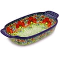 thumbnail image 1 of Polish Pottery Small Serving Dish or Baker (Garden Meadow Theme) Signature UNIKAT Hand Painted in Boleslawiec, Poland + Certificate of Authenticity, 1 of 6