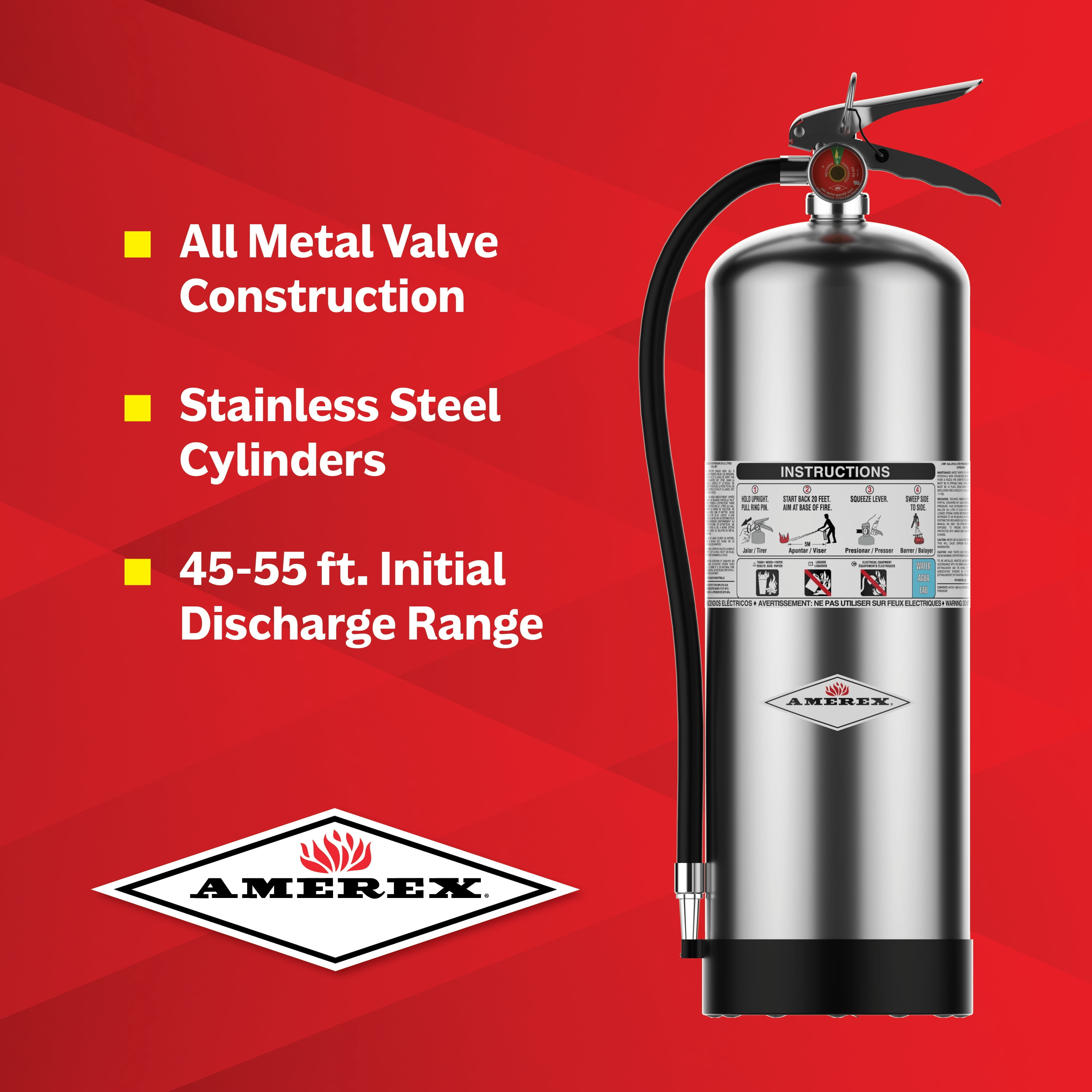Amerex 240, 2.5 Gallon Water Class A Fire Extinguisher with 864 Heavy Duty Rubber Strap Wall Bracket