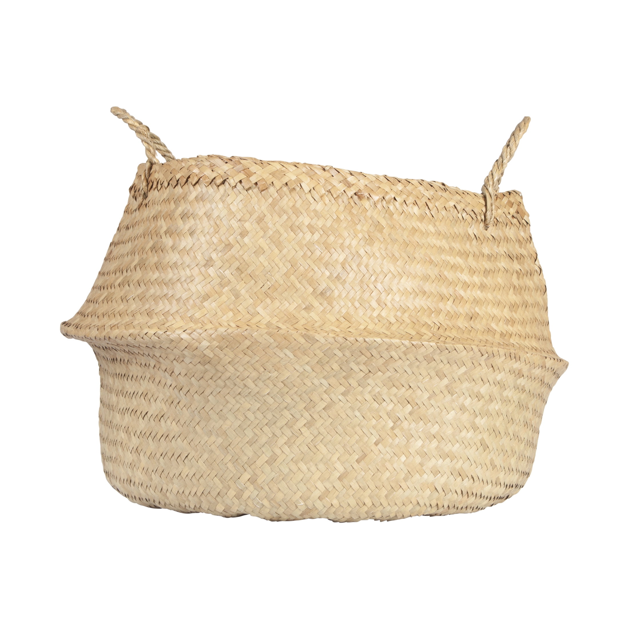 Bloomingville Handwoven Seagrass Basket Storage with Handles and Zig-zag Design, Natural