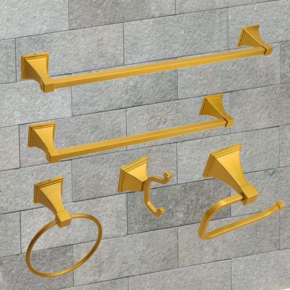 Vanity Art Brushed Gold Brass 5 Pieces Bathroom Hardware Set, Bath Accessory Kit, Include Towel Bar, Toilet Paper Holder, Robe Hook, and Towel Ring