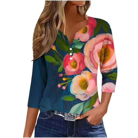 Cilsoka 3/4 Sleeve T Shirts for Women Oversized Tshirts for Women Graphic Womens Tops Casual Petite Sexy Tops for Women Going out Blouses for Women Business Dressy My Orders