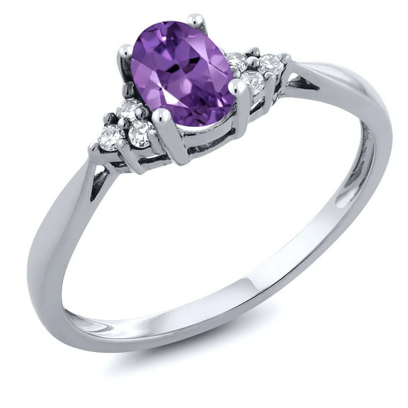 Gem Stone King 14K White Gold Purple Amethyst and Diamond Engagement Ring for Women (0.41 Cttw, Gemstone Birthstone, Available in Size 5, 6, 7, 8, 9)