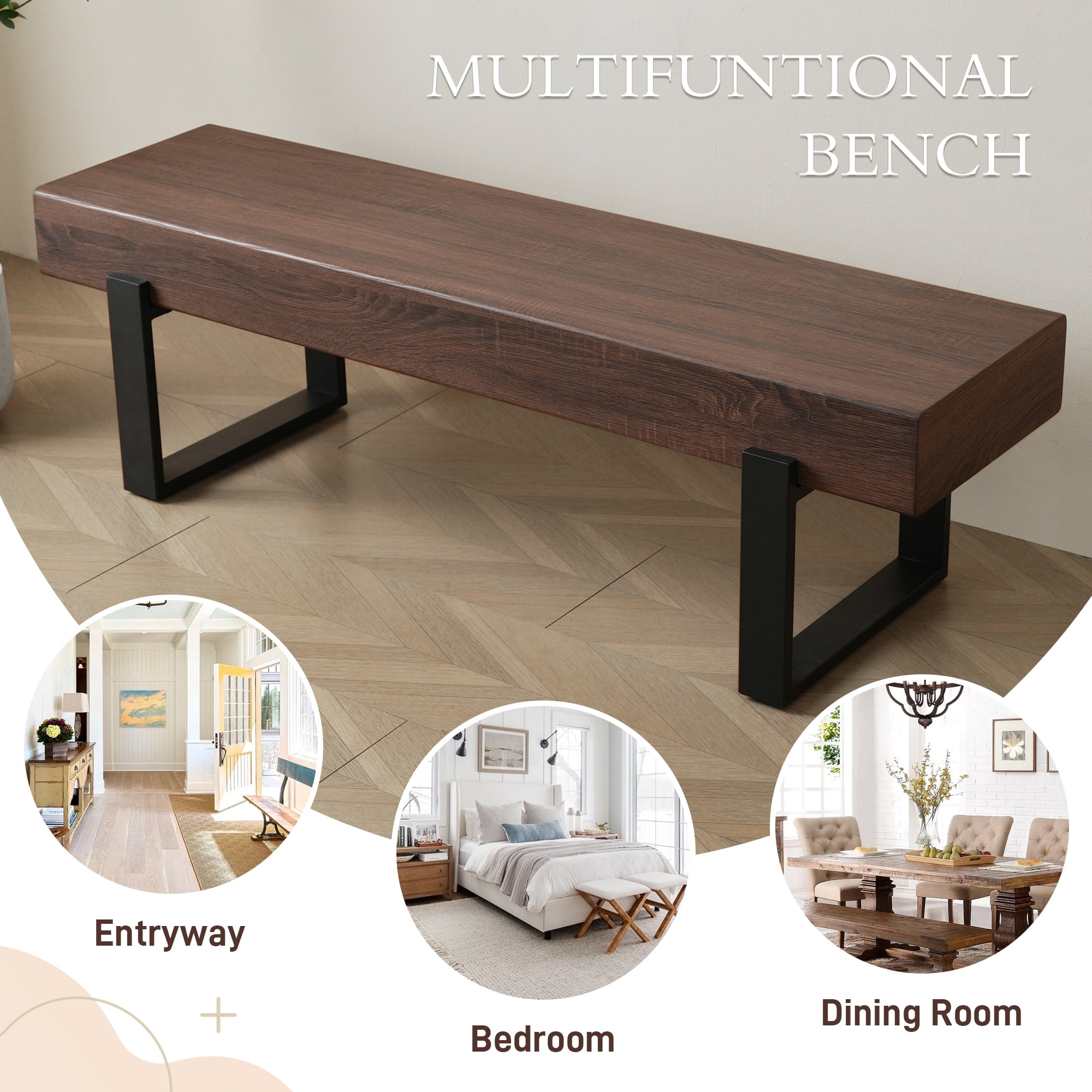 Euroco 59" Solid Wood Entryway Bench with Shoe Storage, Mid-Century Modern Shoe Bench,Hallway Foyer Seating Bench for Bedroom Living Room,Dark Walnut
