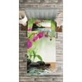 thumbnail image 3 of Ambesonne Orchid Quilted Bedspread Set 2 Pcs, Tree and Exotic Wild Flower, Twin Size, Charcoal Grey Lime Green, 3 of 3