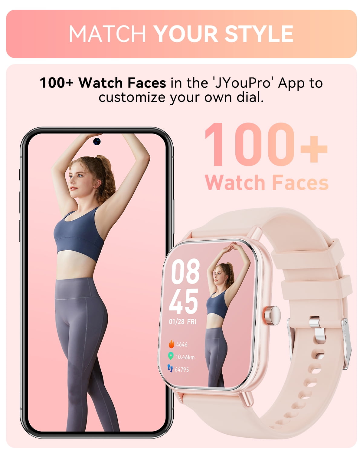 Haulvean 2025 New 1.85-inch Smart Watches for Women, with Answer/Make Calls/100 Sport Modes, Fitness Tracker Watch, Fits for Android and Iphone Devices（Pink）