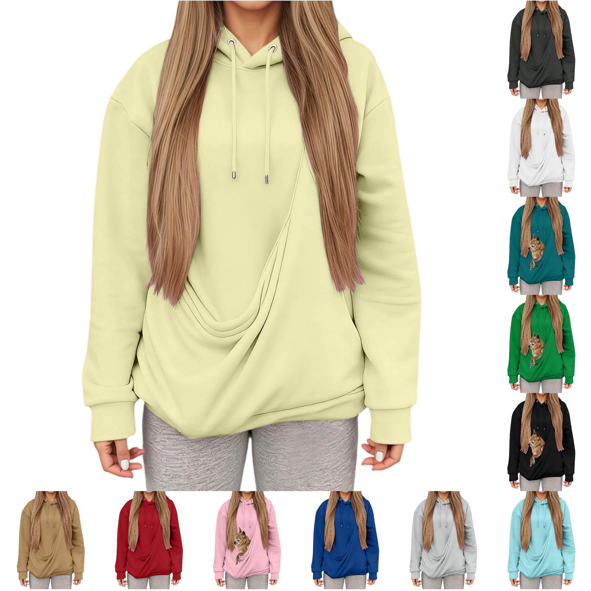 HNMKIU Cat Hoodie with Pouch Women Winter Kangaroo Pocket Pet Carrier Fleece Pullover