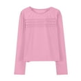 thumbnail image 4 of RUTAYY Girl Child Tee Pleated Front Long Sleeve Shirts Puffed Soft Cute Casual Crewneck T Shirts Tops Classic Versatile Clothing, Pink, 9-10 Years, 4 of 8