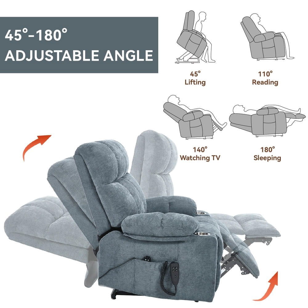 Resenkos Recliner 24.5" Wide with Dual Motors, Massage & Heat, Cup Holders, 350lb Capacity, Gray-Blue