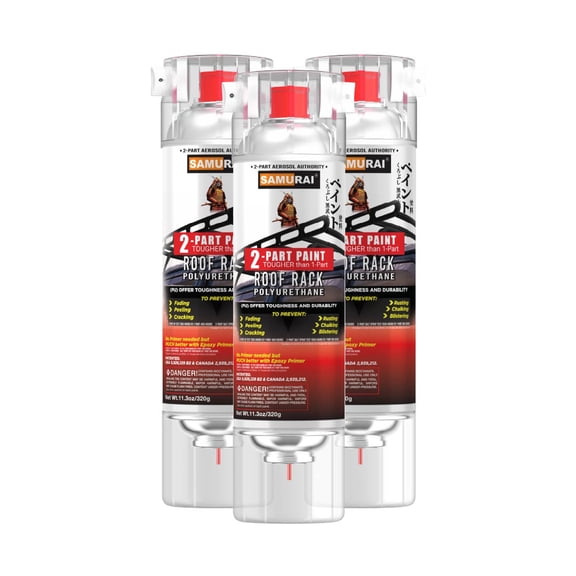 Samurai 2-Part Polyurethane Spray Paint for Car Roof Rack - 11.3 Ounce UV Resistant and Rust Resistant Polyurethane Spray (FLAT BLACK, Pack of 3 Cans)
