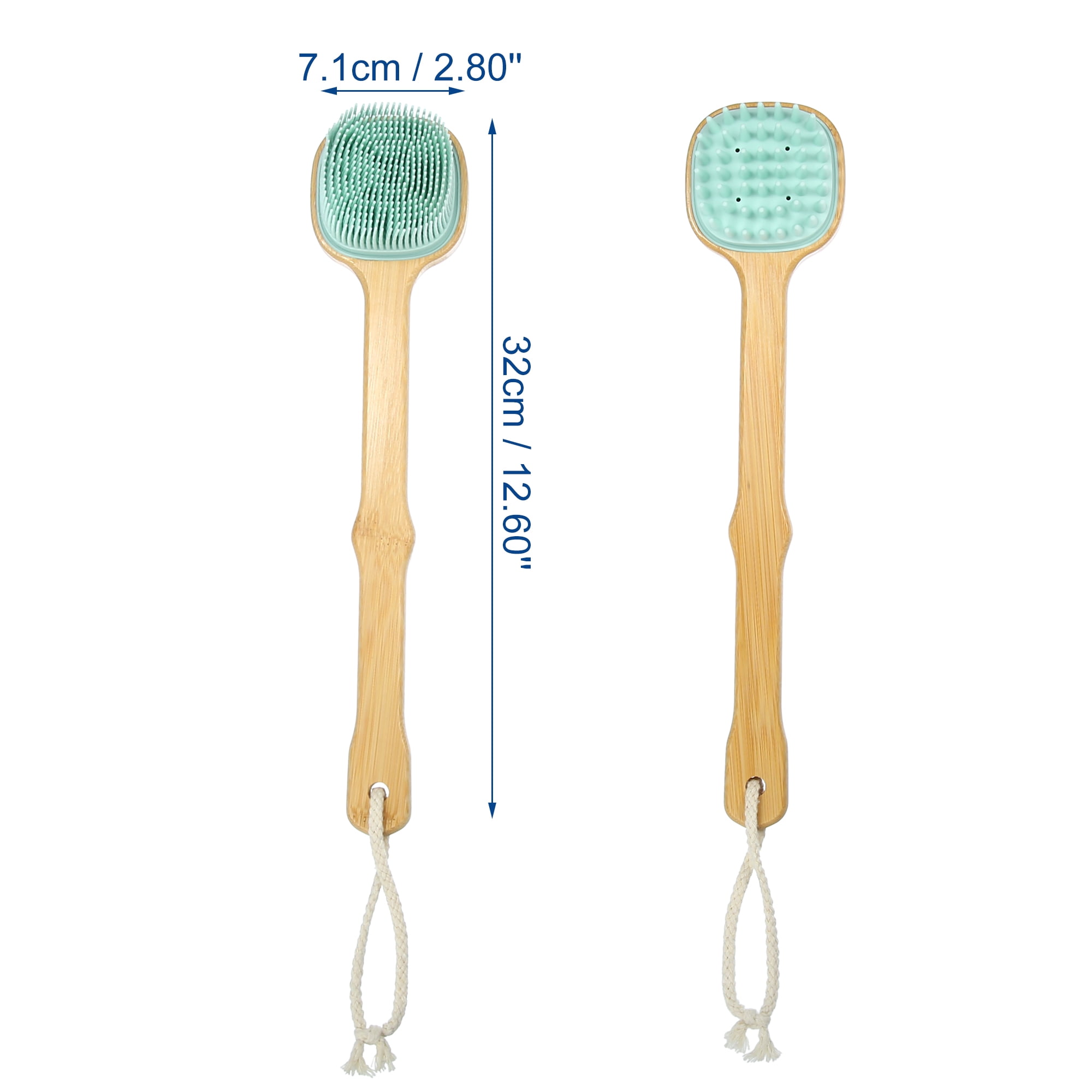 Unique Bargains Back Scrubber Body Brush with Long Handle for Exfoliating Silicone Green