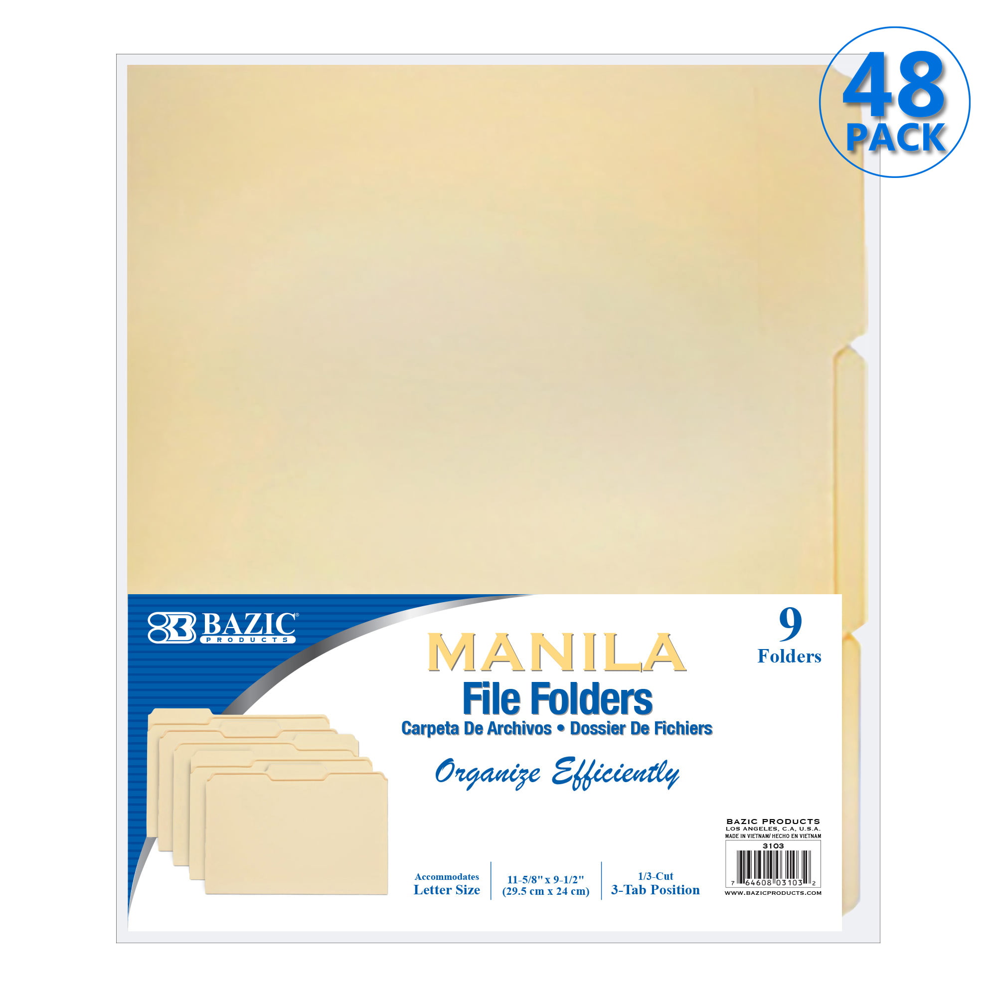 Smead File Folder 11928 1/3-Cut Tab Manila Letter Size Assorted Position 24 Per Pack 