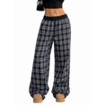 thumbnail image 3 of Women'S Plaid Checkered Pants Flannel Pajama Pants Lounge Wide Leg Baggy Sweatpants with Pockets Navy Blue S, 3 of 10