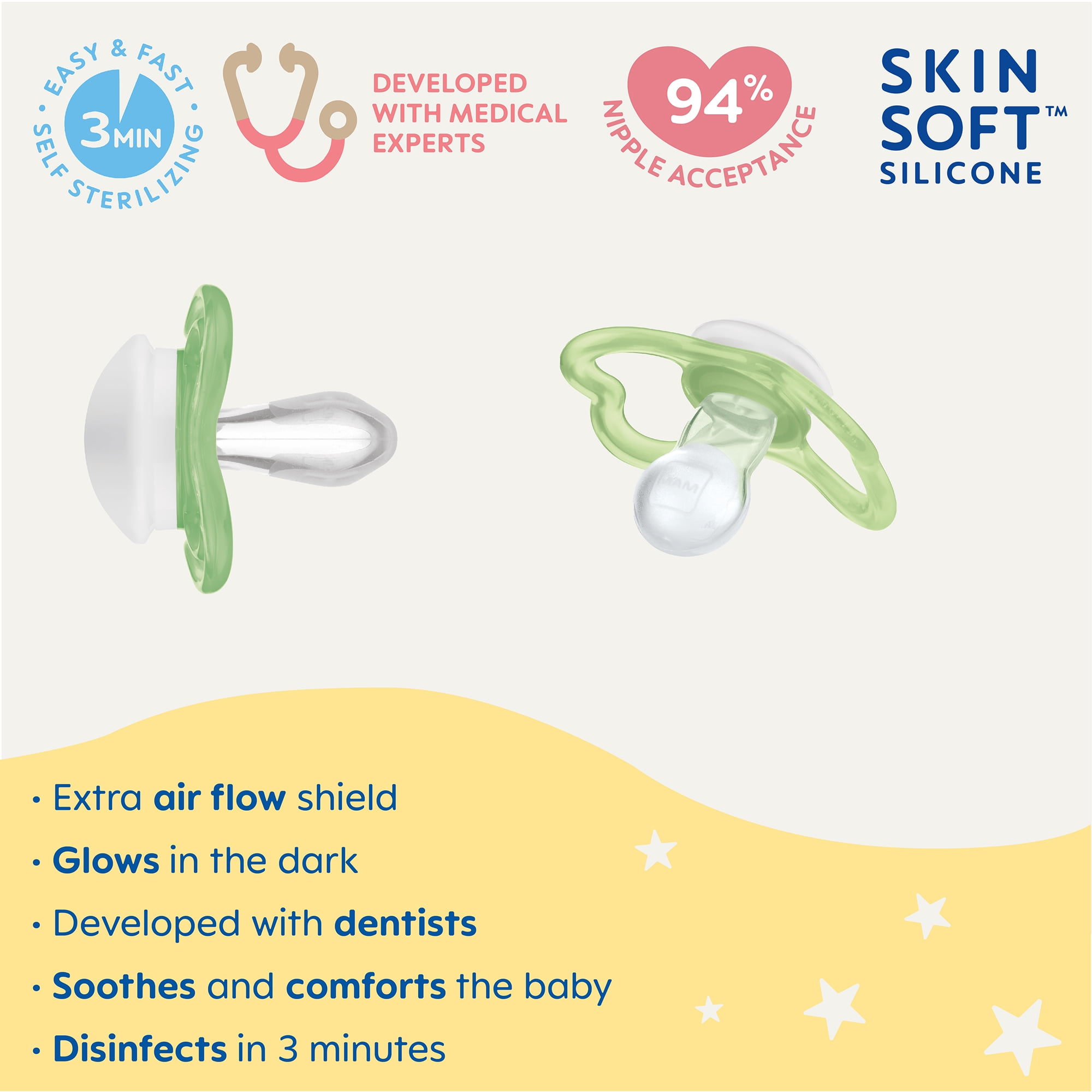 MAM Air Night Pacifier, 6+ Months, Girl, 2 Pack