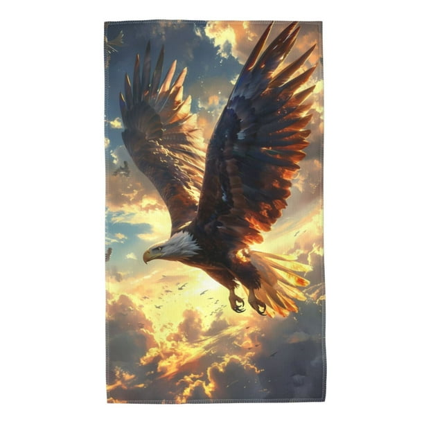 Fotbe Golden Sky Bald Eagle Toalla Premium con Patrón, Toalla de Microfibra de Secado Rápido, Ligera y Altamente Absorbente (27.5x16in), Ideal para Uso Diario
