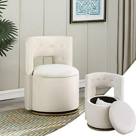 

360° Swivel Accent Chair Velvet Round Storage Sofa Club Upholstered Barrel Modern Arm Chair for Nursery Living Room Hotel Bedroom Office Lounge Hotel Office (Beige)