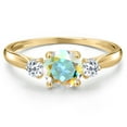 thumbnail image 3 of Gem Stone King 10K Yellow Gold Mercury Mist Mystic Topaz and White Topaz 3-Stone Ring for Women | 1.28 Cttw | Round 6MM | Gemstone November Birthstone | Size 8, 3 of 6