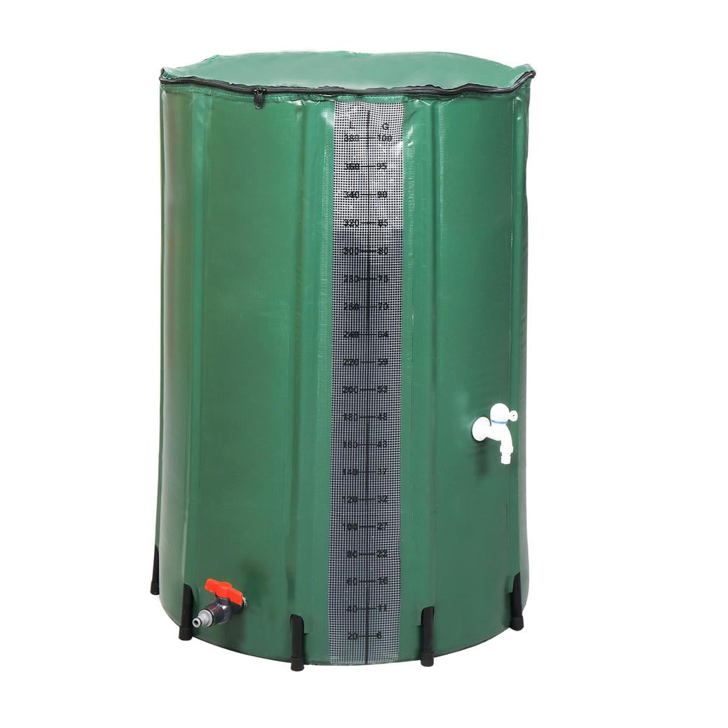 100-Gallon Robust PVC Rain Accumulation Unit with Measurement Scale in Green Hue - Innovative Water Conservation Solution