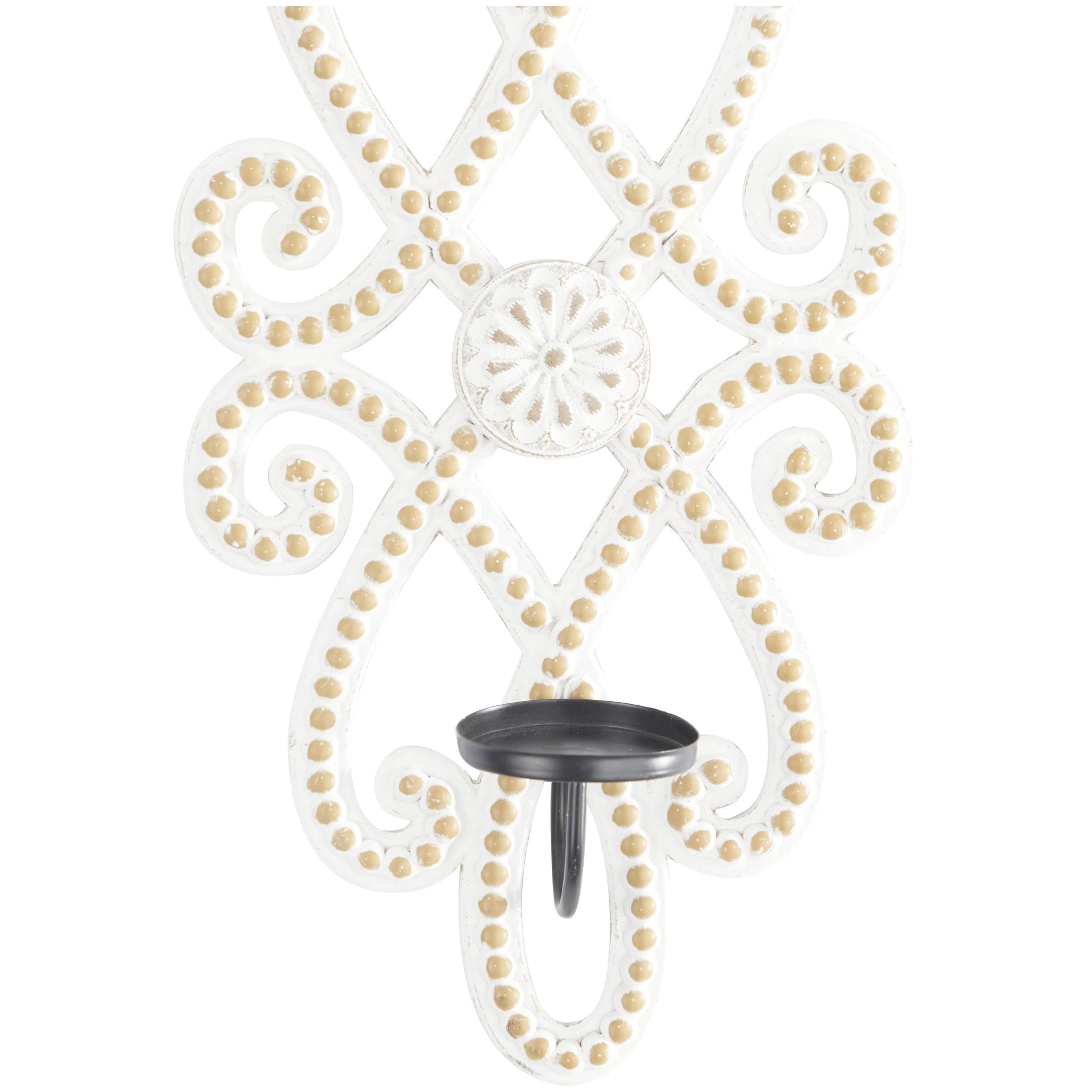 DecMode White Wood Scroll Pillar Wall Sconce