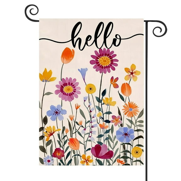 DMERBYL Hello Spring Floral Garden Flag 12x18 Vertical Double Sided Colorful Flowers Summer Farmhouse Holiday Outside Decorations Burlap Yard Flag
