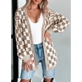 thumbnail image 6 of Eytino Womens Cardigans Open Front Oversized Long Sleeve Knit Sweaters Plaid Color Block Outwear, 6 of 11