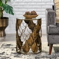 thumbnail image 3 of Boho Chic Side Table with Tempered Glass Top, Handcrafted Fish Scale Design, Antique Brass Finish, 16" Round, Brown, 3 of 10