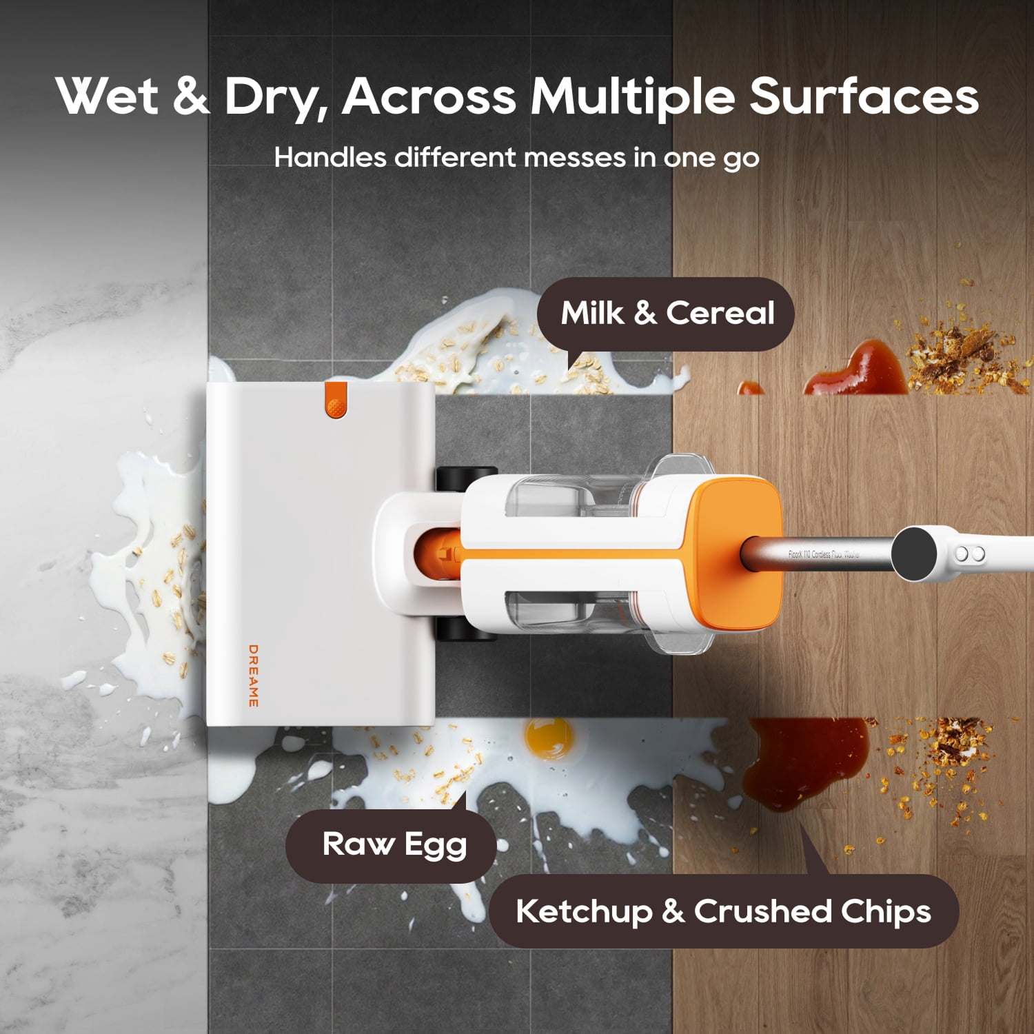 Dreame FloorX 110 Cordless Wet Dry Floor Washer for Tile, Marble, Wood & Laminate, Self-Cleaning Brush, Dual-Tank, 165° Lie-Flat, 45 Min, HMP16B