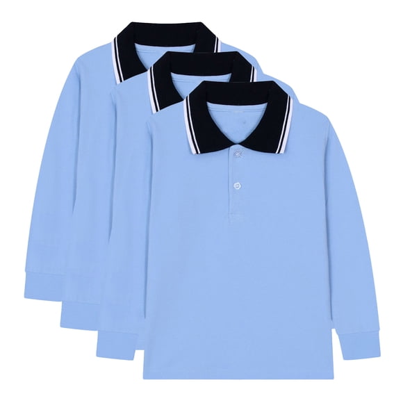 REDARER Boys School Uniform Pique Polo Shirts with Long Sleeves, 3-Pack - for Little Boys & Big Boys,Size 6-7 Years